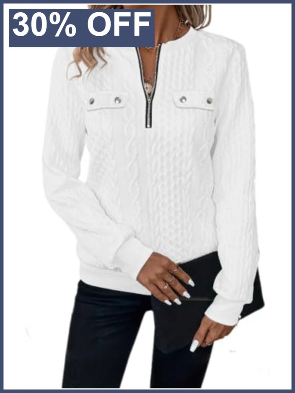 Womens Quarter Zip Quilted Pullover Crew Neck Long Sleeve Textured Fall